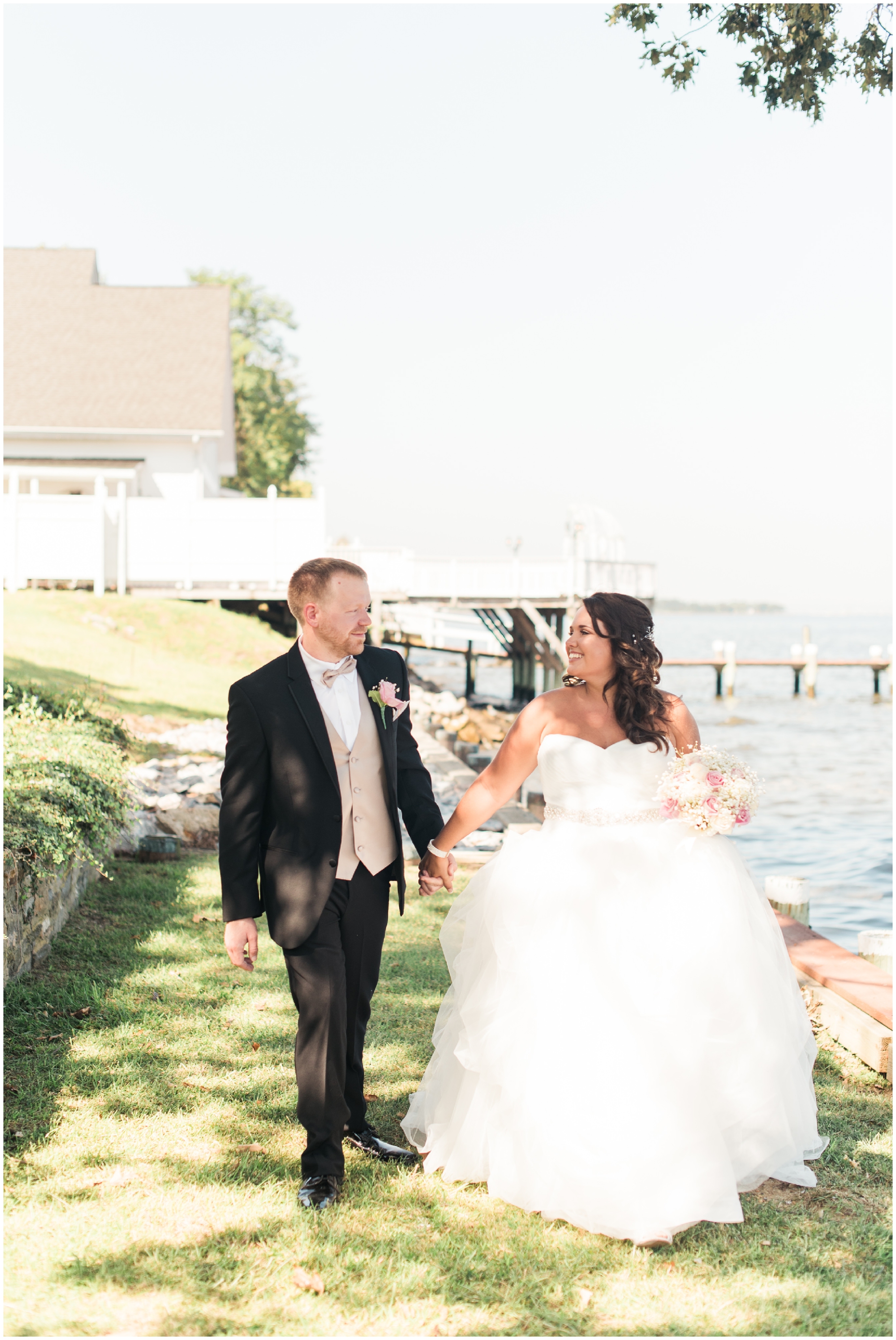 A pink and tan coastal wedding at Celebrations at the Bay by Maryland Wedding Photographer Megan Bennett Photography